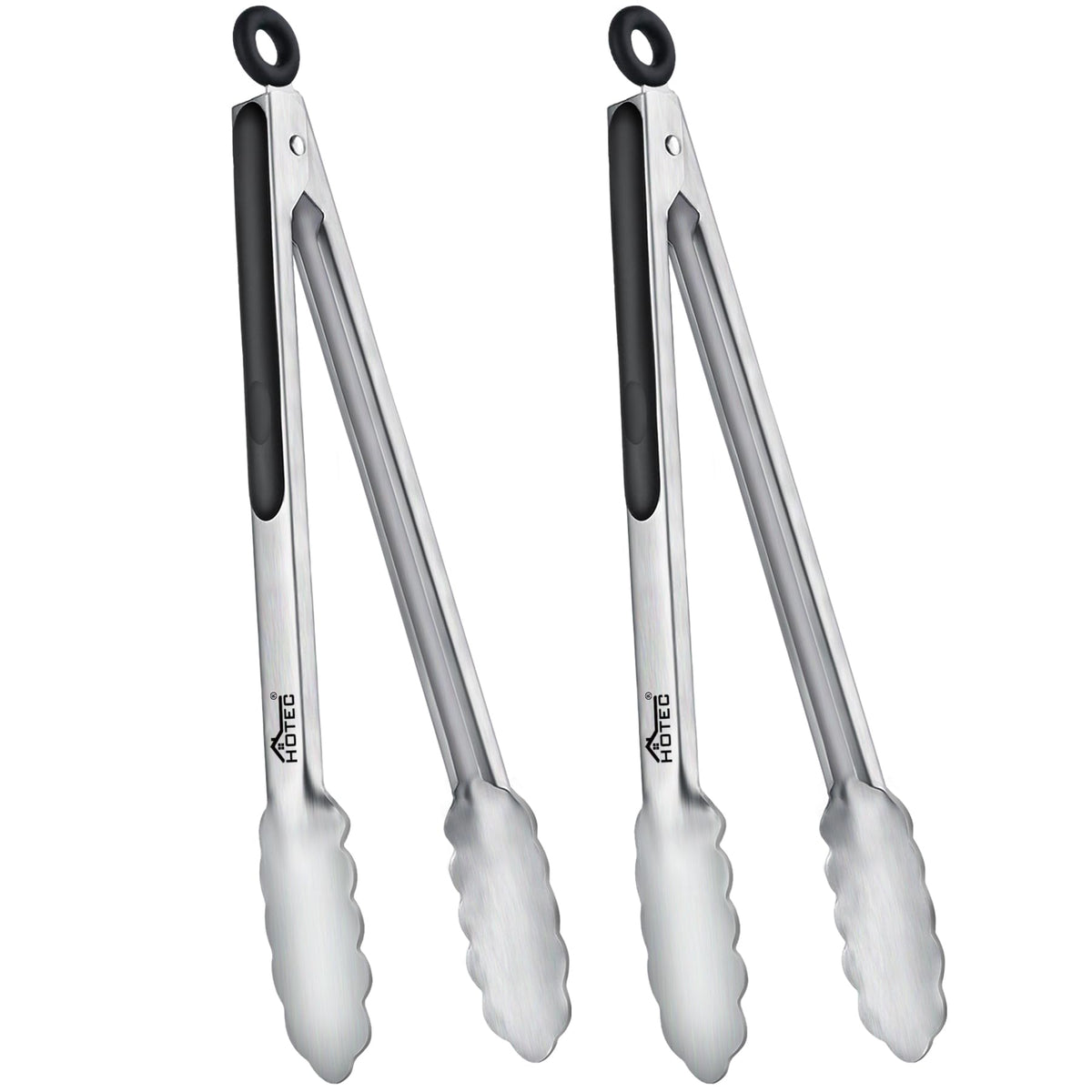 Hotec stainless steel kitchen tongs set of 2 with 12-inch reach for versatile cooking