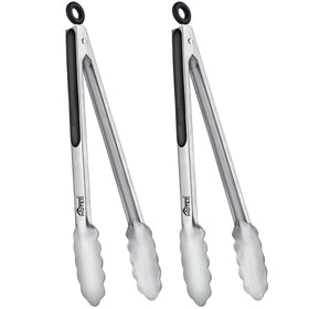 Hotec stainless steel kitchen tongs set of 2 with 12-inch reach for versatile cooking