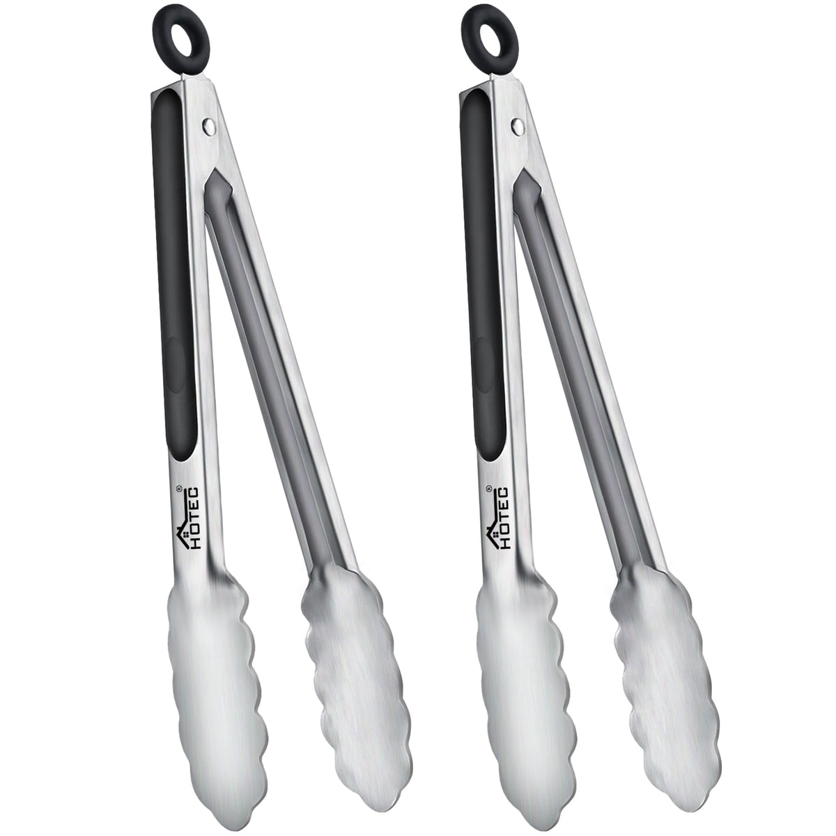 Hotec stainless steel 9-inch tongs in action for flipping with precision.