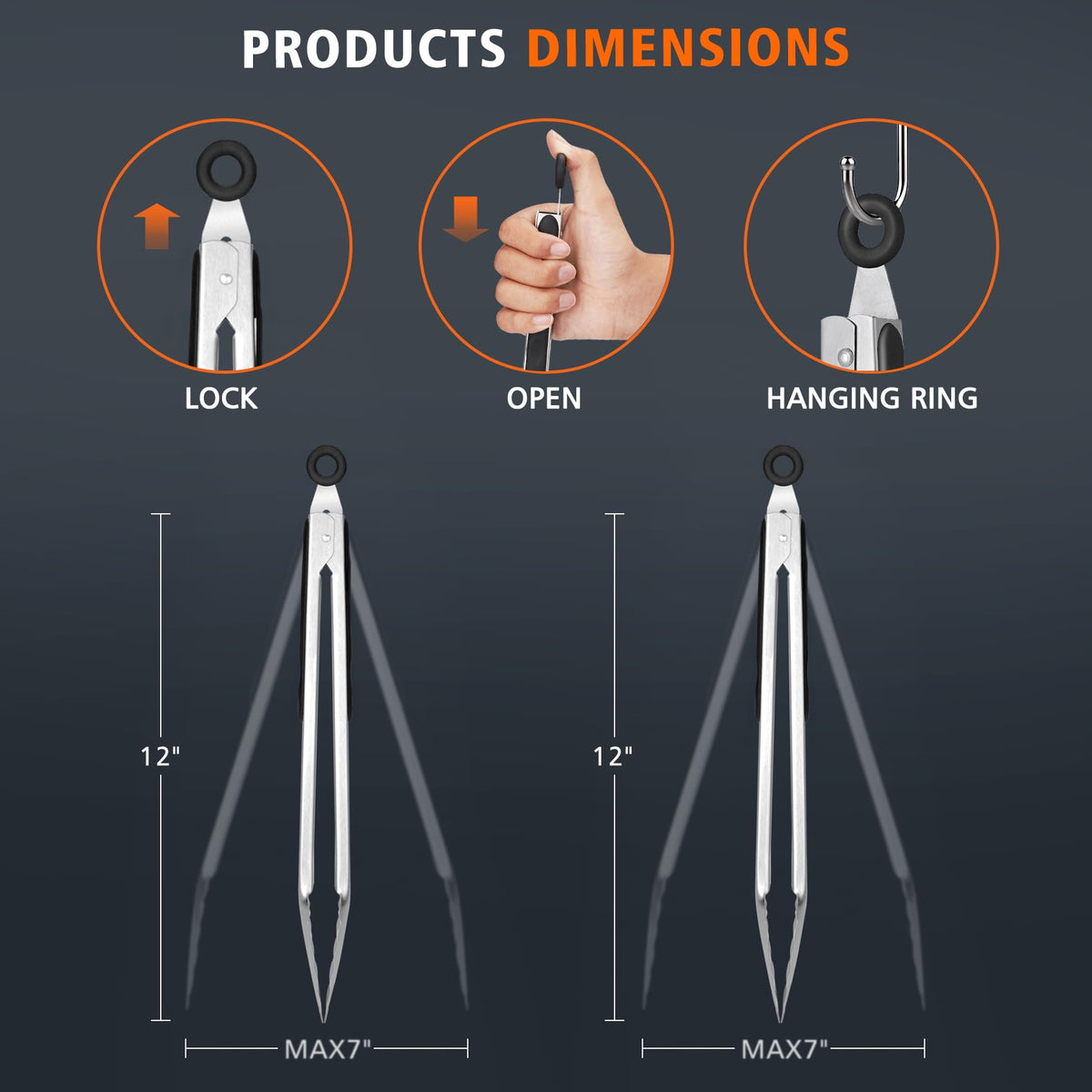 Hotec tongs non-slip grip ensures stable handling over hot foods