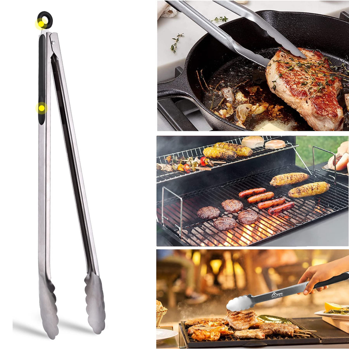 Hotec tongs offer a non-slip grip for precise control while cooking