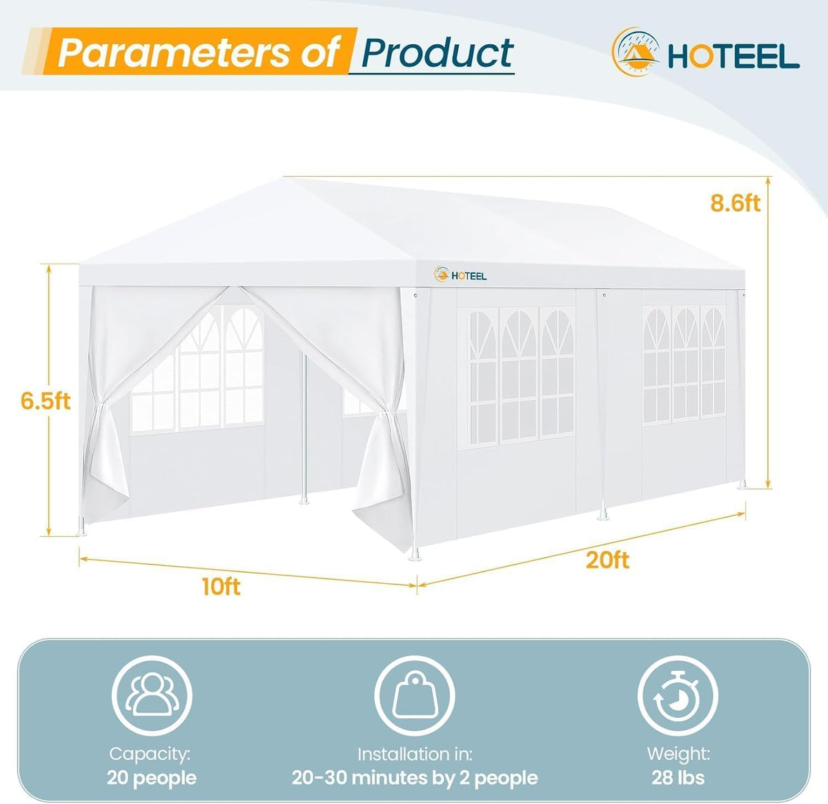 Hoteel 10x20ft party tent galvanized steel frame ensures stability