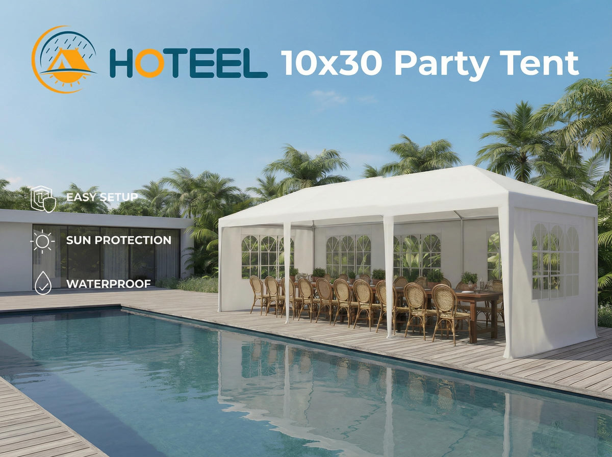 Hoteel versatile party tent for BBQs and garden gatherings.