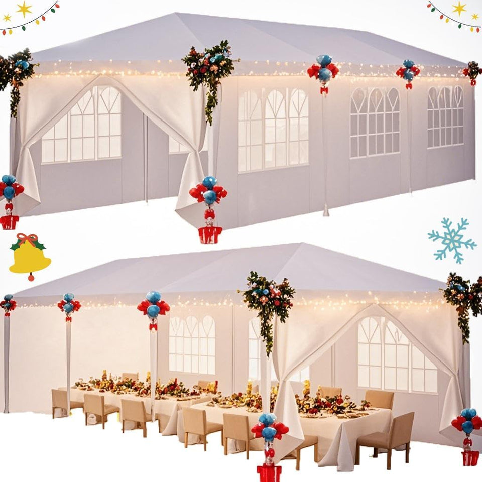 Hoteel 10x30ft tent front view ideal for shaded outdoor gatherings and events.