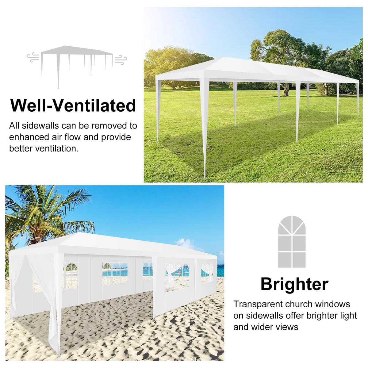 Hoteel ground spikes and wind ropes stabilize the shelter on uneven ground.