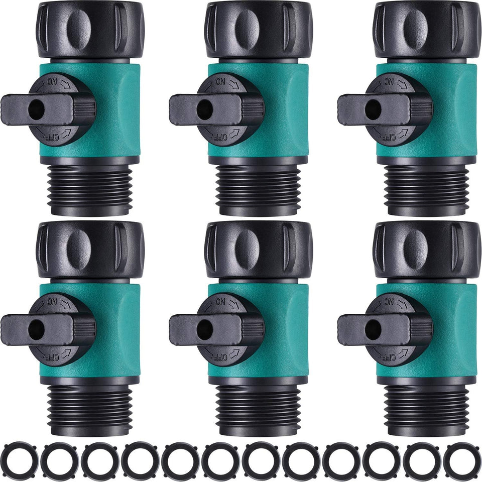 Hotop 6-pack garden hose shut off valves in green prevent leaks during watering.