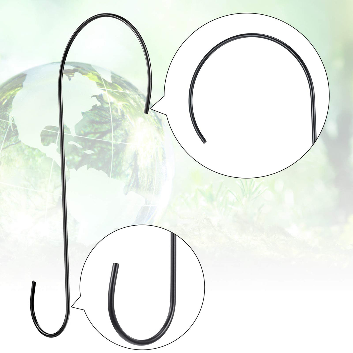 Hotop black stainless steel hook for hanging baskets and lanterns.