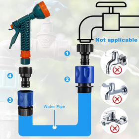 Hotop faucet connector blue secures garden hose taps.