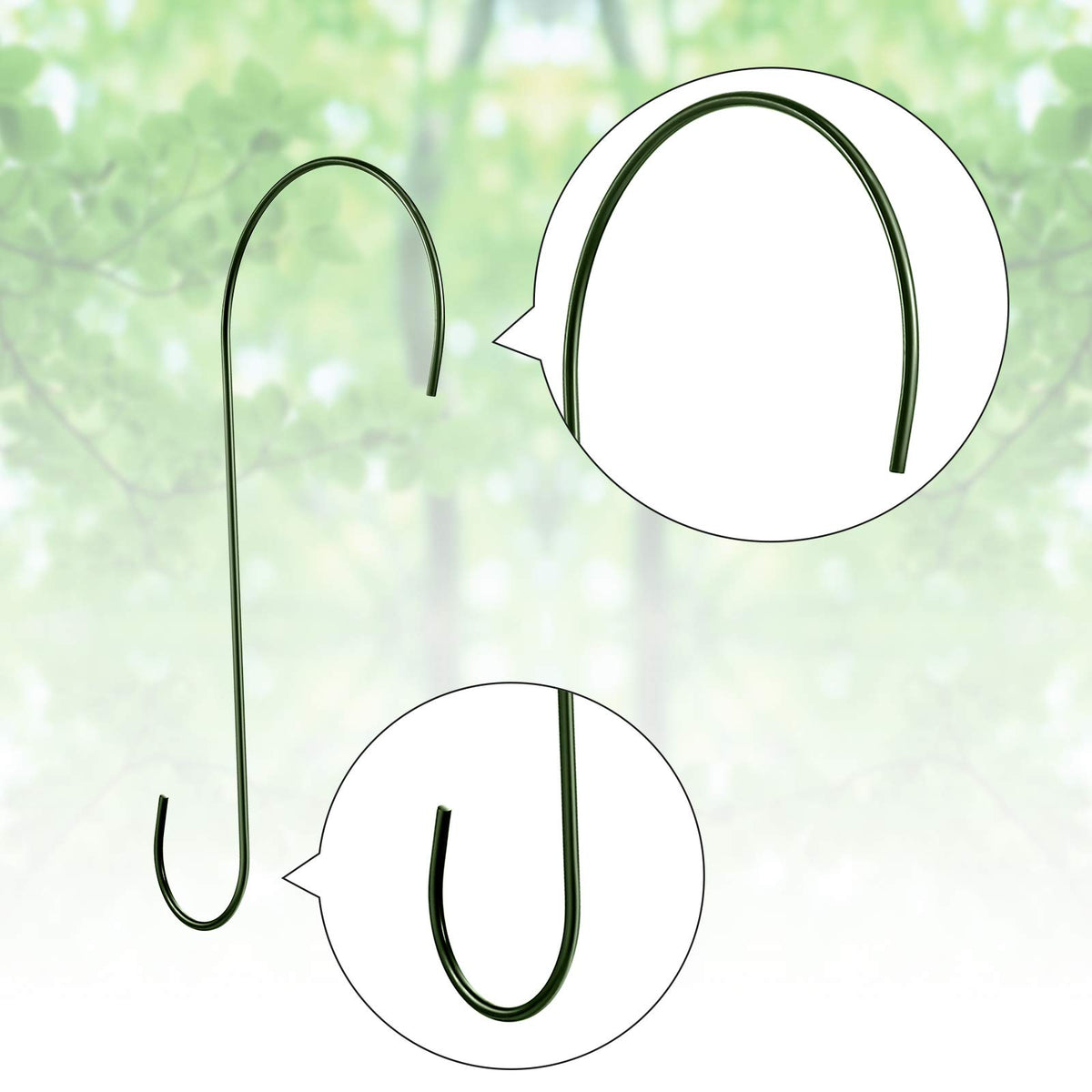 Hotop 12-inch green S hook ideal for branches and garden setups.