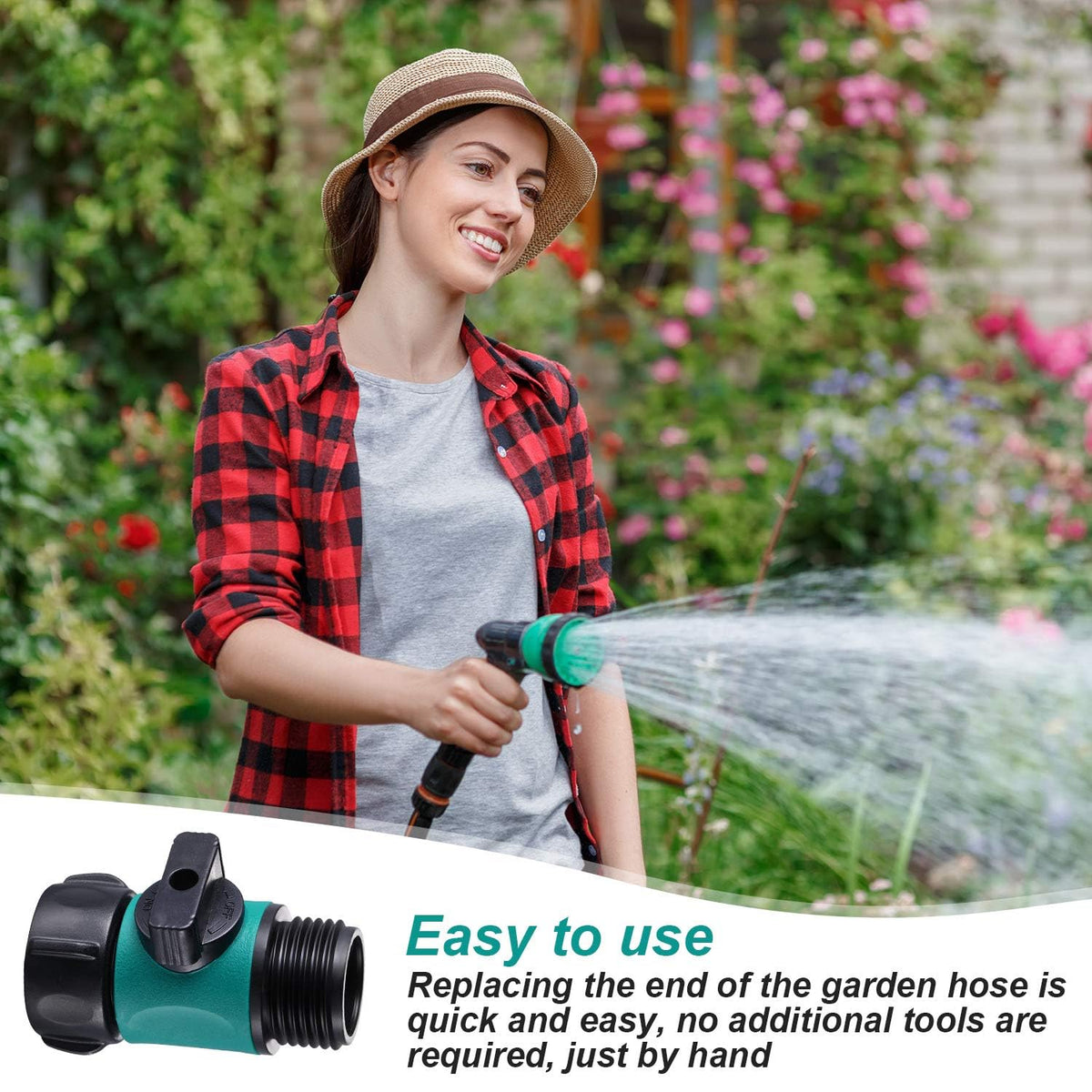 Hotop standard 3/4 inch GHT fittings fit garden hoses and outdoor faucets.