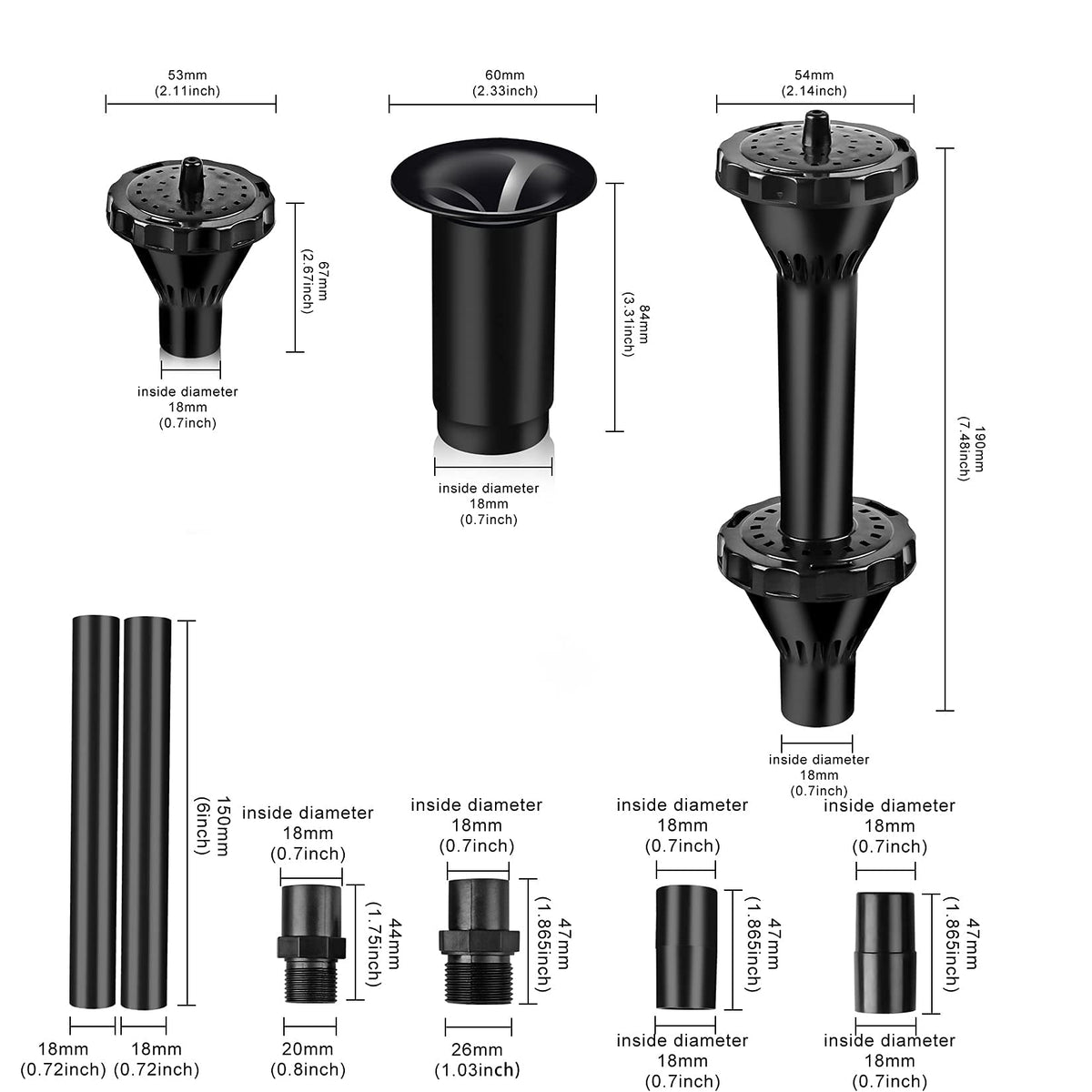 Hottche Mushroom pattern fountain nozzle forms a smooth dome spray for koi ponds.