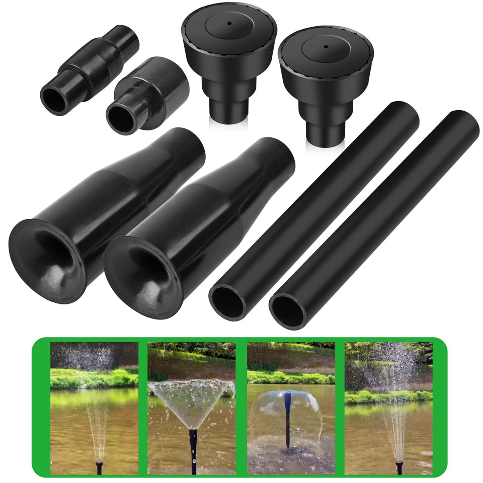 Hottche blossom-head nozzle for ponds creates graceful arcs in garden displays.