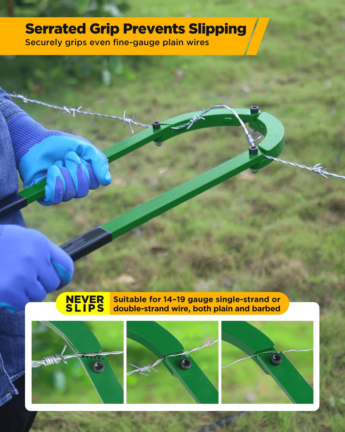 HOTYELL Fence Wire Fixer rubber grip cushions the hand during repairs.