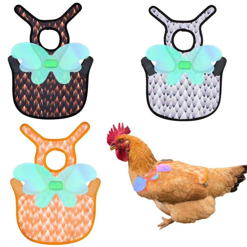 HOUGXD chicken saddle with detachable wings protecting a hen's back from pecking.