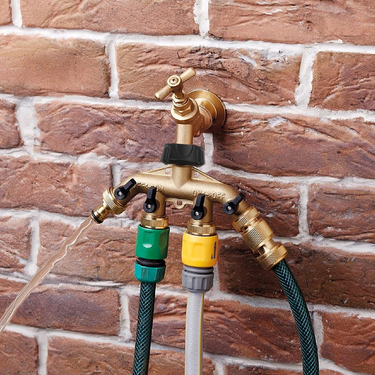 Hourleey brass 4-way splitter compact design for easy storage