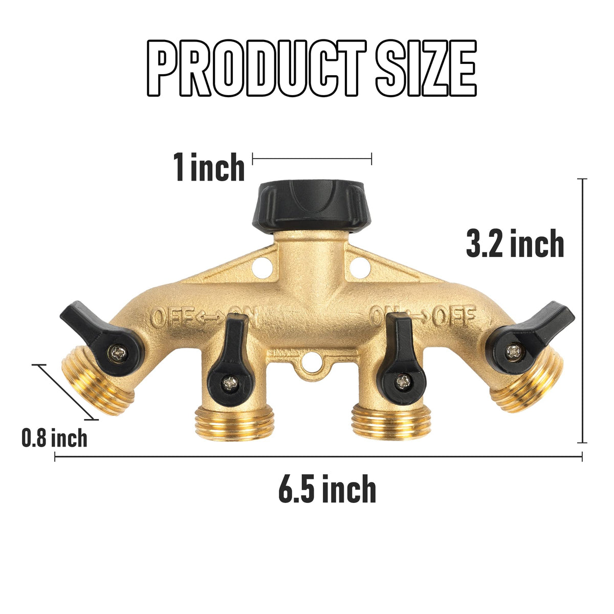 Hourleey brass 4-way splitter side view showing sturdy construction
