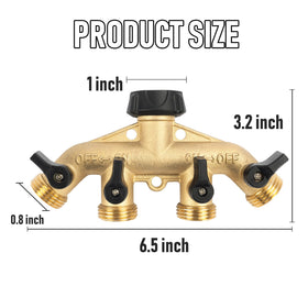Hourleey brass 4-way splitter side view showing sturdy construction