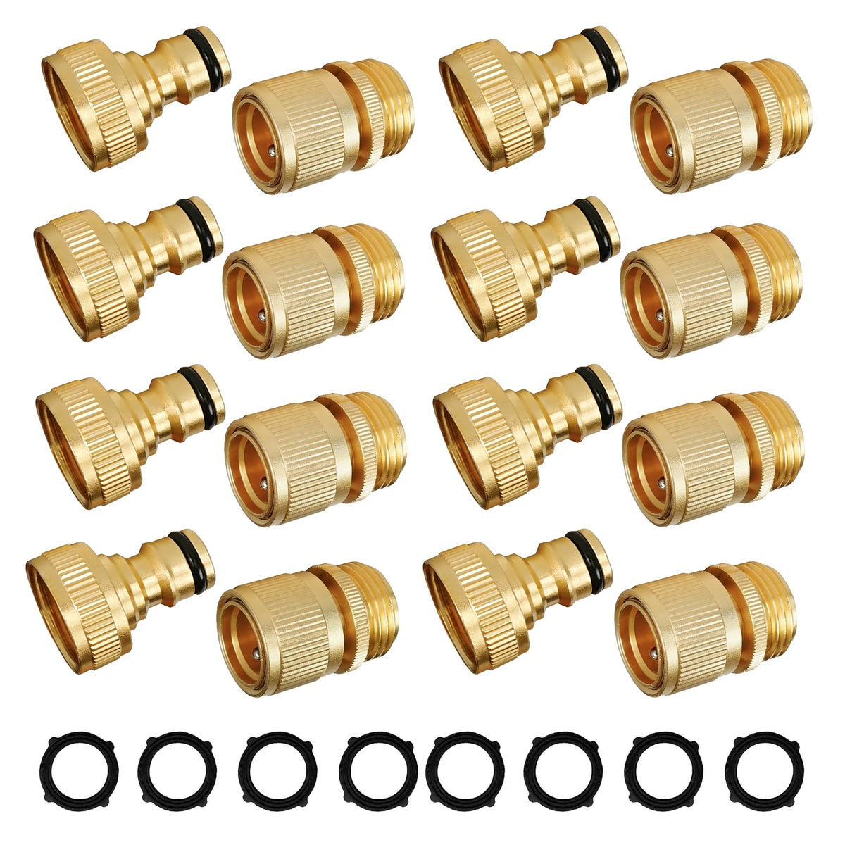 Hourleey brass garden hose quick connect 8-pack shows durable, reliable fittings
