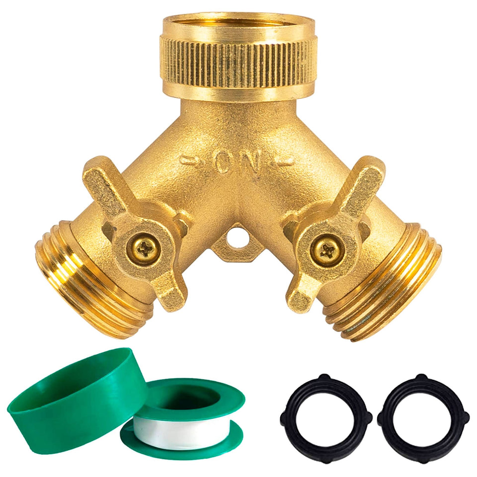 Hourleey brass garden hose splitter 2-way with ergonomic levers for easy control.