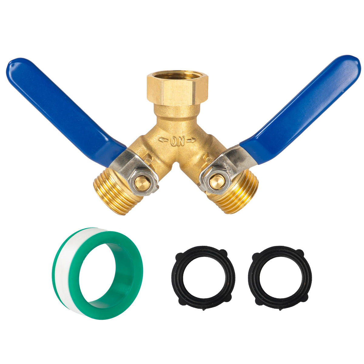 Hourleey brass garden hose splitter emphasizes durable construction for leak-free watering.