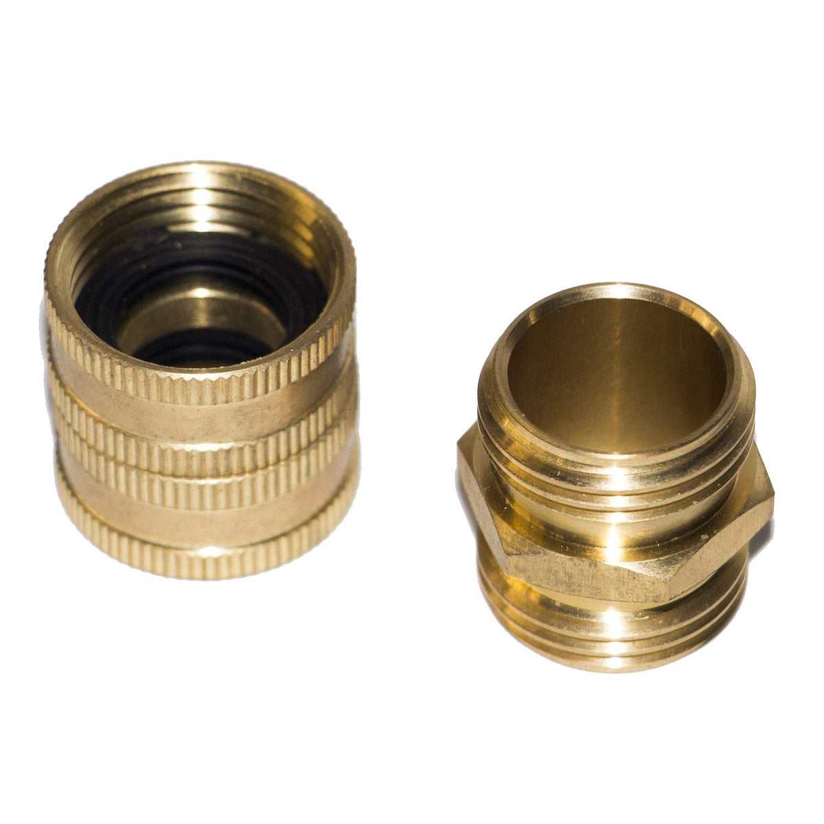 Hourleey brass hose adapter double-female closeup shows sturdy joints.