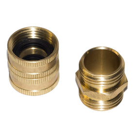 Hourleey brass hose adapter double-female closeup shows sturdy joints.