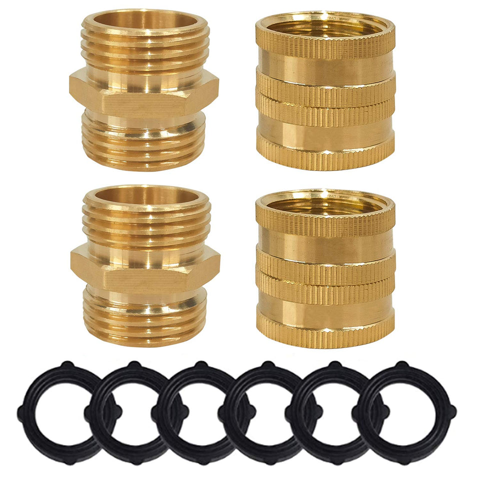 Hourleey brass hose adapter double-male closeup for durable connections.