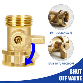 Hourleey brass hose nozzle with shut-off valve enables easy flow control.