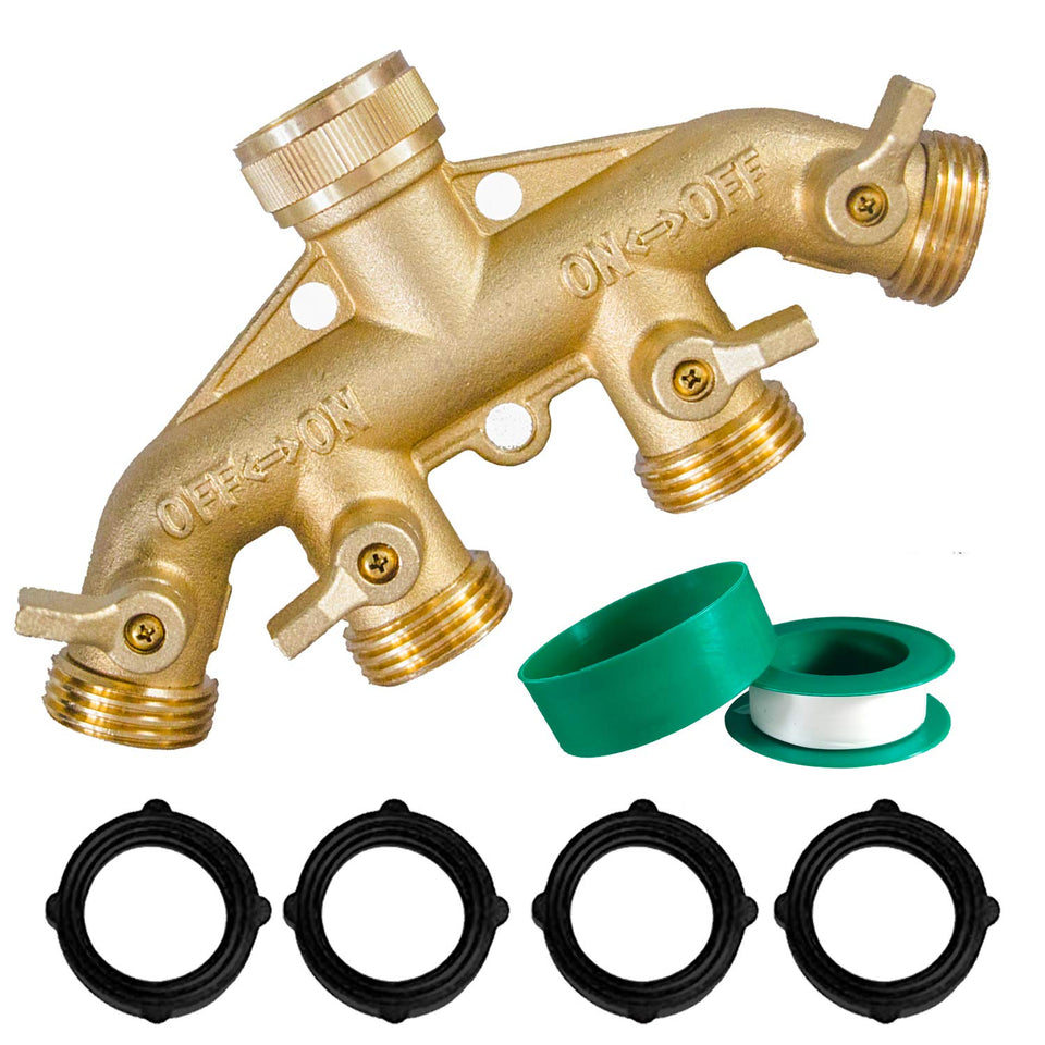 Hourleey brass hose splitter 4-way for independent valve control on your garden setup