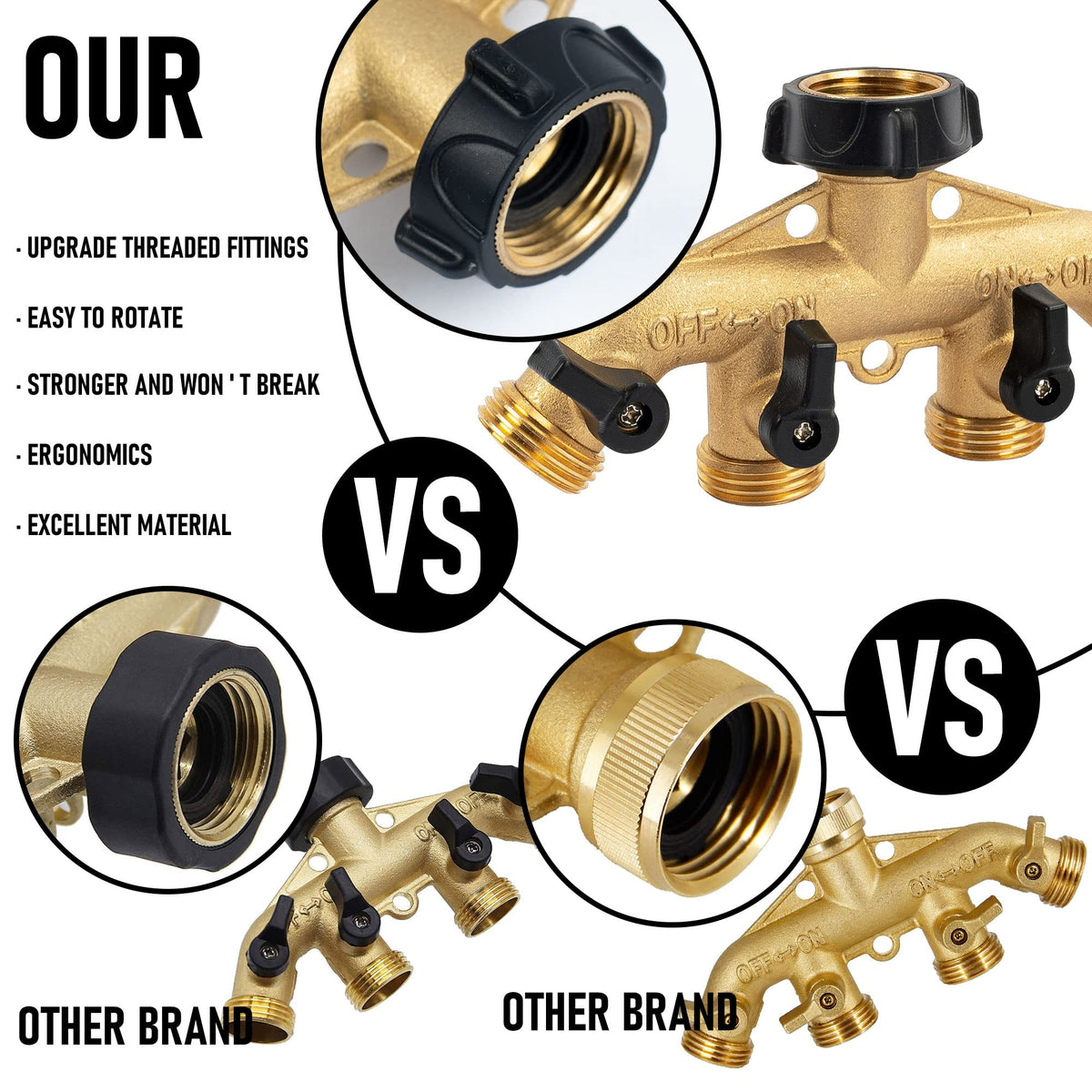 Hourleey brass hose splitter valves on and off for individual control