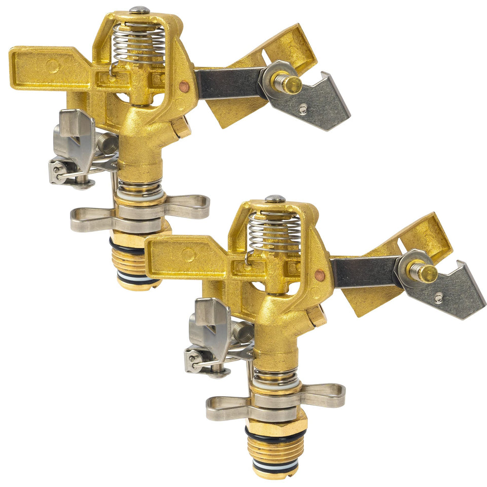 Hourleey brass impact sprinkler 2-pack ready for wide-area lawn irrigation
