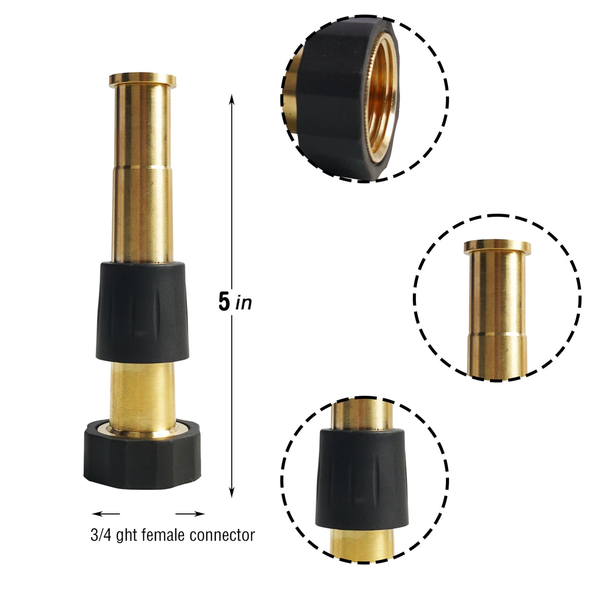 Hourleey brass nozzle with 3/4-inch hose connection for quick setup.