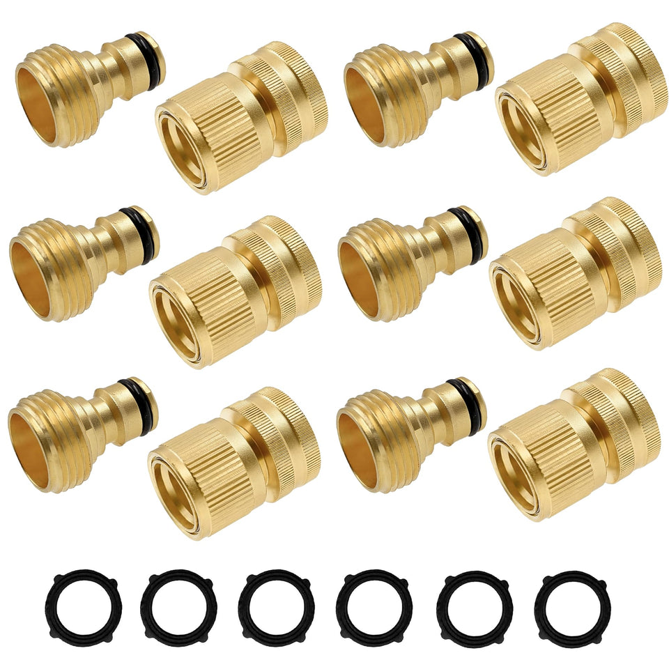 Hourleey brass quick connector kit for durable garden hose connections.