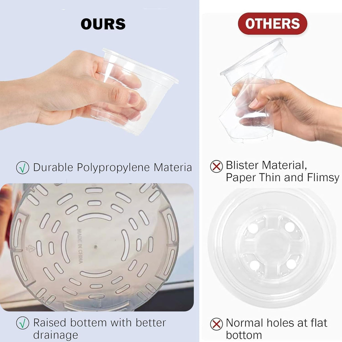 Hourleey clear 4-inch nursery pot ideal for seed starting and small setups.