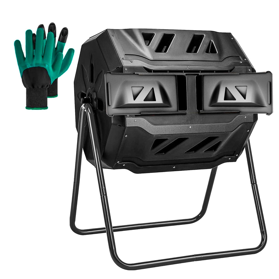 Hourleey 43 gal compost bin full view with durable outdoor frame