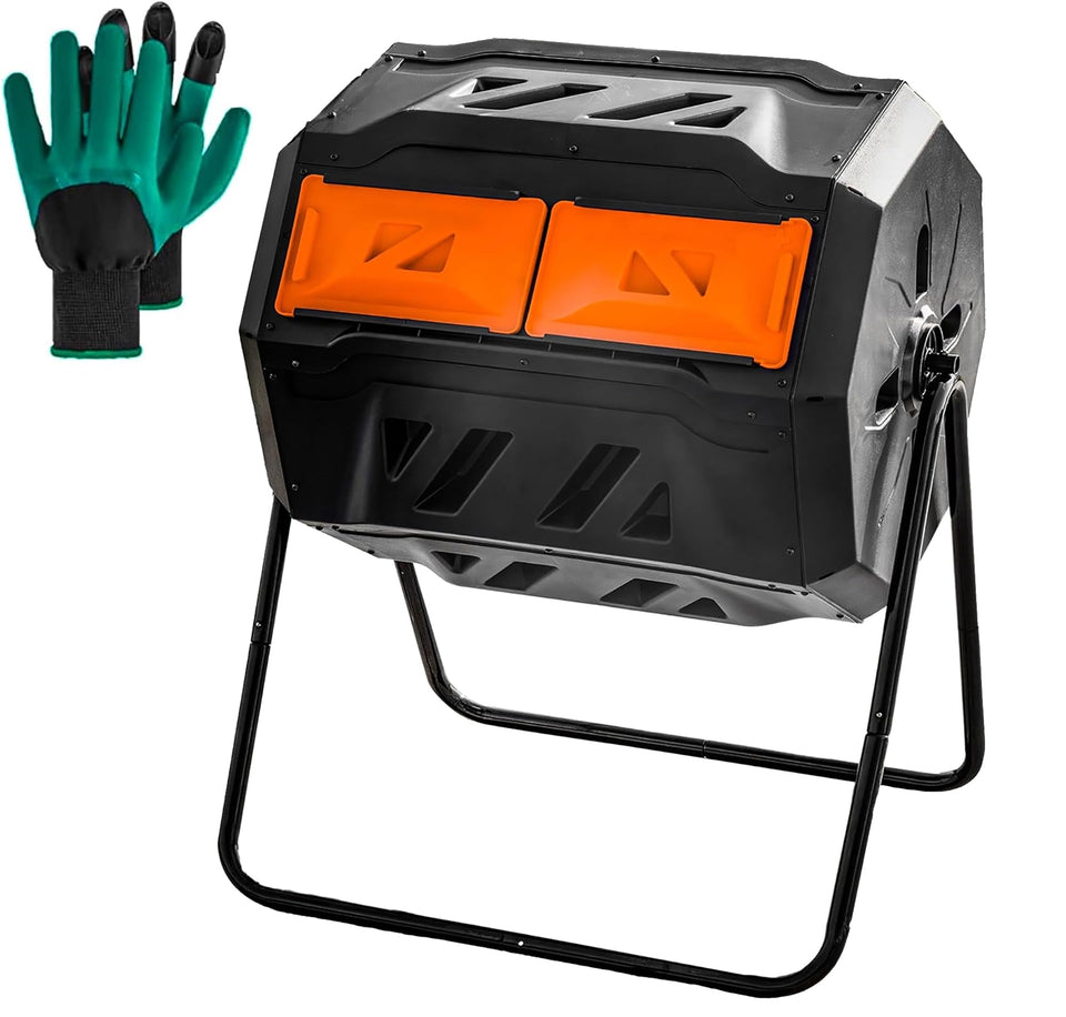 Hourleey outdoor 43-gallon dual-chamber compost bin with easy waste recovery