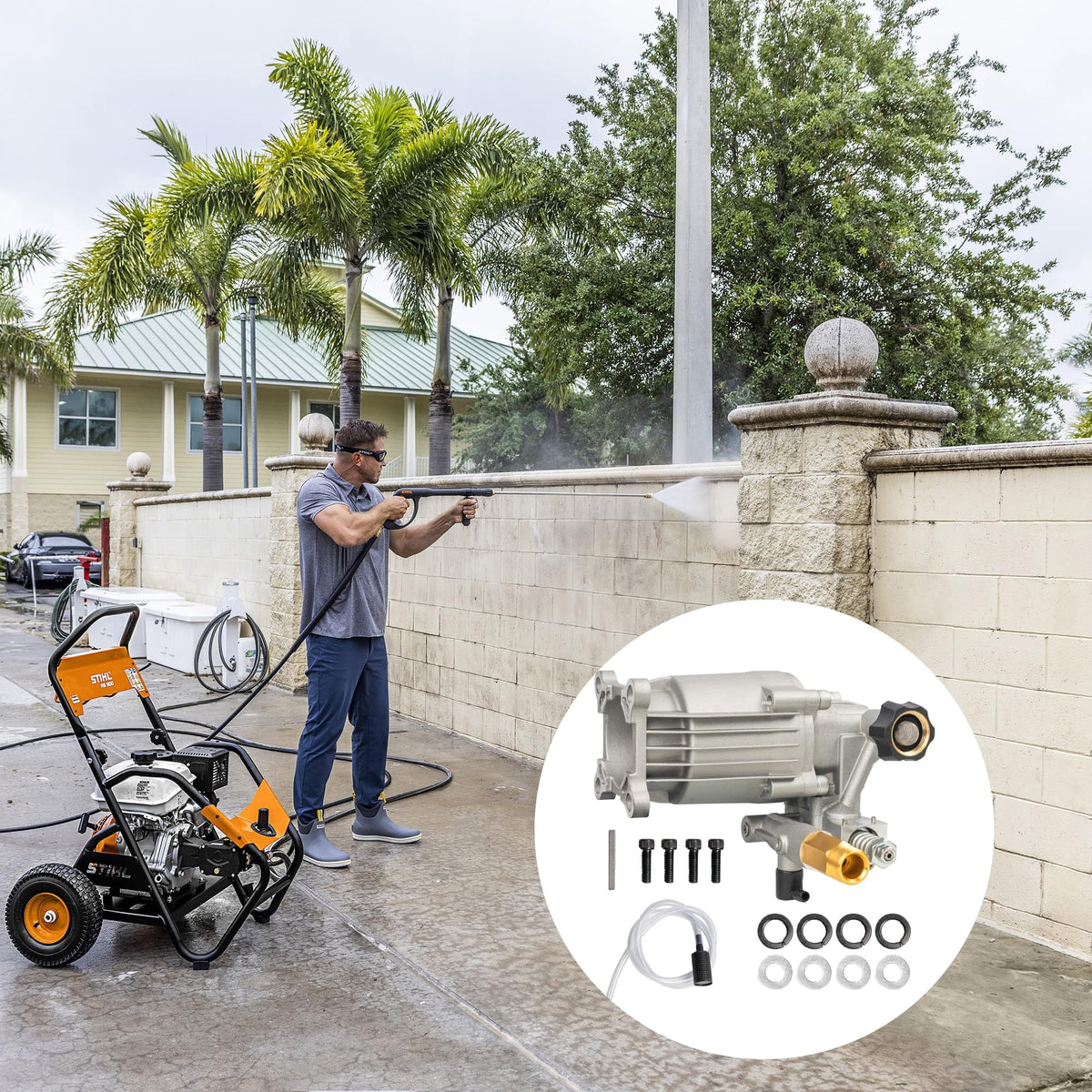Hourleey detergent hose and mounting kit shown for fast, tool-free setup.