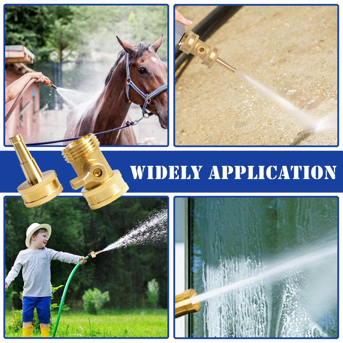 Hourleey durable brass hose nozzle in use for garden and car washing tasks.