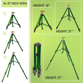 Hourleey tripod legs extend for flexible, stable sprinkler placement.