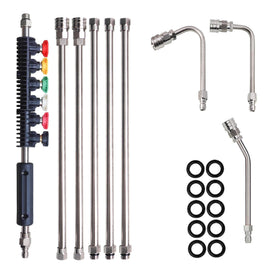 Hourleey 30-degree curved extension wand for tight outdoor cleaning.