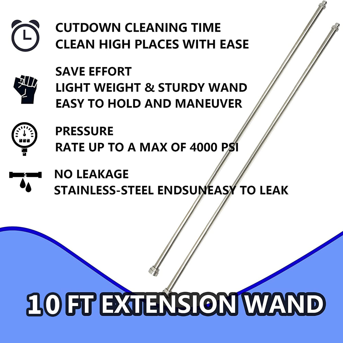 Hourleey extension wand 60-inch body, stainless steel construction highlights longevity.