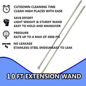 Hourleey extension wand 60-inch body, stainless steel construction highlights longevity.