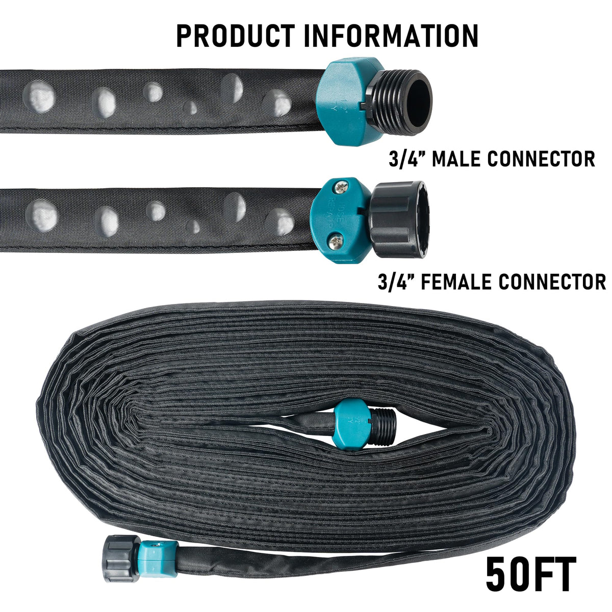 Hourleey flat-drip-hose connection demonstrates easy linkability for scalable irrigation.