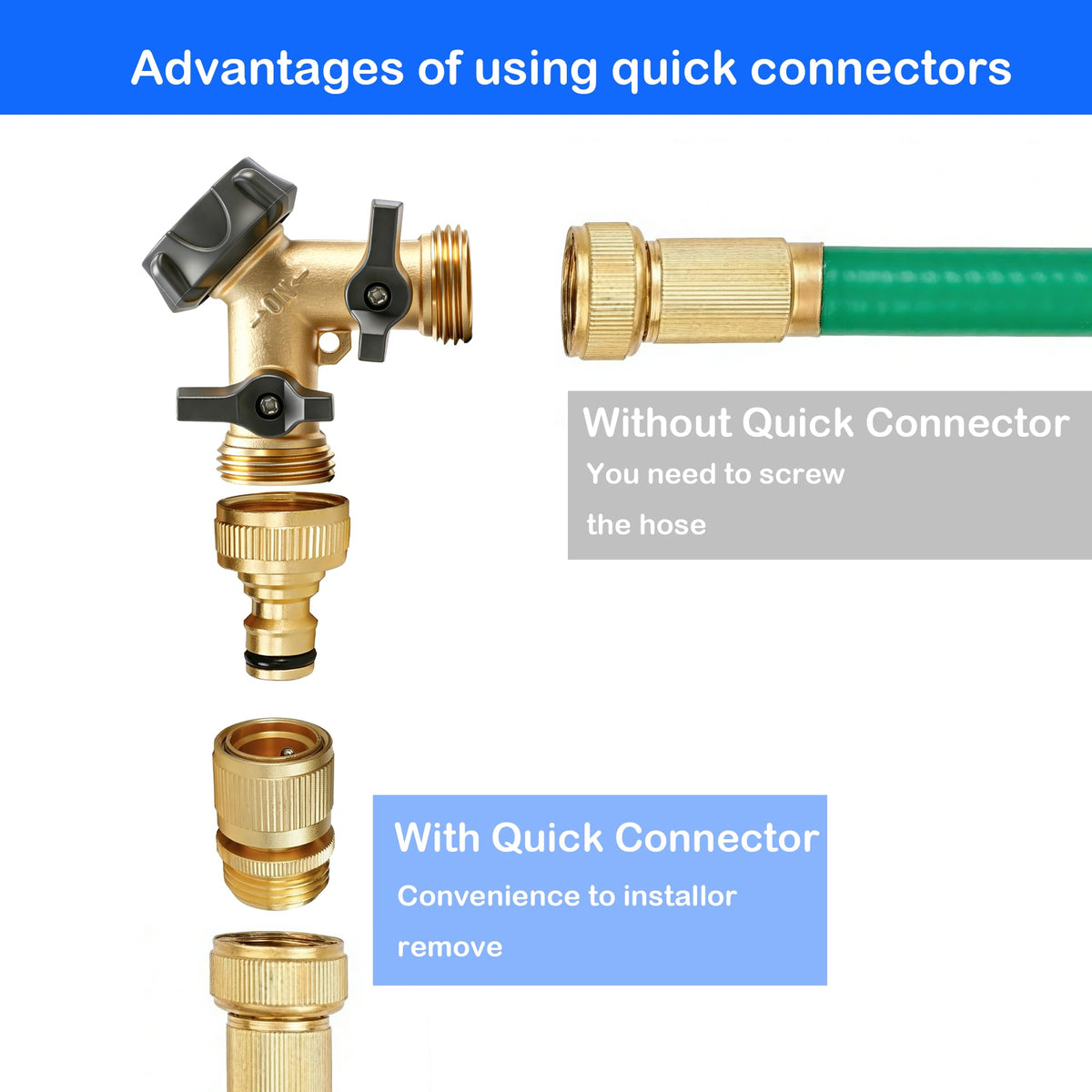 Hourleey brass female quick-connect for secure, tool-free attachment.