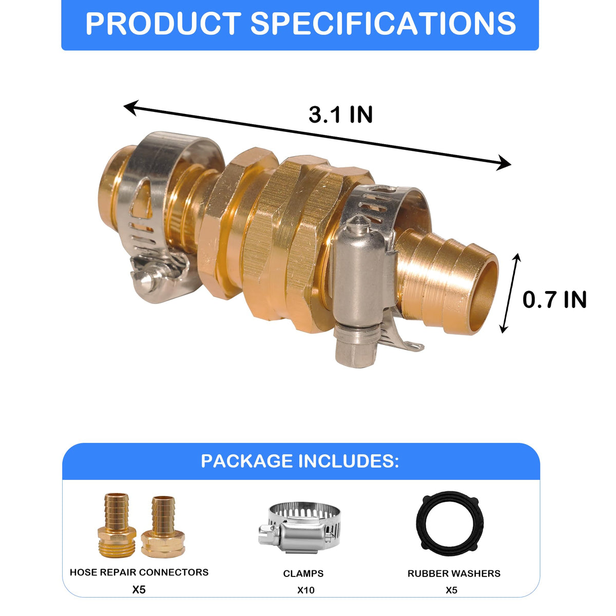 Hourleey stainless steel clamp detail on aluminum hose mender