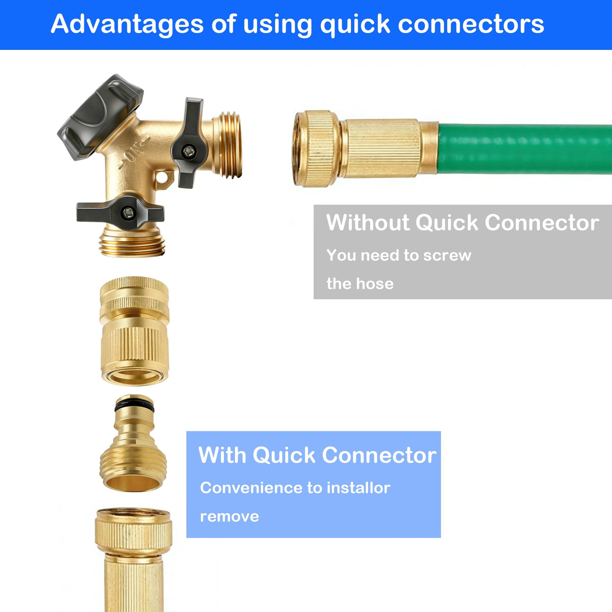 Hourleey male hose connector ensures quick, tool-free hose attachment.