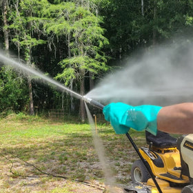 Hourleey rotating nozzle cleans around corners with 360-degree reach.
