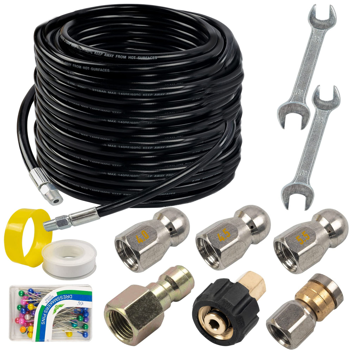 Hourleey sewer jetter hose 100ft reaching deep drains for effective debris flushing