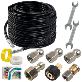 Hourleey sewer jetter hose 100ft reaching deep drains for effective debris flushing