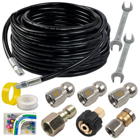 Hourleey sewer jetter kit 50ft hose for efficient drain cleaning.